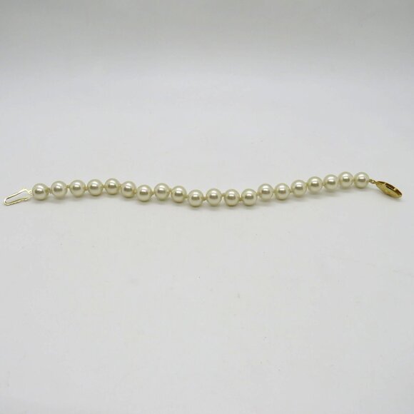 Vintage Imitation Pearl Bracelet 7.5" Knotted String Gold Tone Fish Hook Clasp - Picture 8 of 12